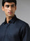 WES Formals Dobby Navy Blue Relaxed Fit Shirt