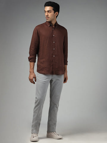 Ascot Solid Brown Relaxed-Fit Linen Shirt