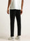 Studiofit Solid Black Relaxed-Fit Mid-Rise Track Pants