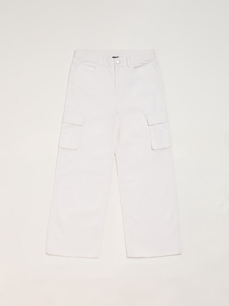 Y&F Kids Off White Relaxed - Fit High Rise Jeans