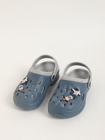 Yellow Blue Applique-Design Clogs