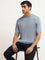 WES Formals Solid Blue Knitted Slim Fit T-Shirt