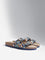 LUNA BLU Navy Floral Embroidered Dual Band Sandals