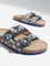 LUNA BLU Navy Floral Embroidered Dual Band Sandals