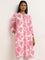 Utsa Pink Floral Pattern Straight Cotton Kurta