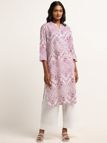 Utsa Lilac Straight-Fit Printed Kurta