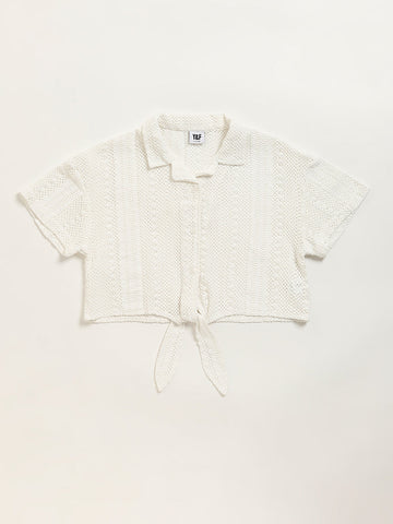 Y&F Kids White Mesh Crop Shirt