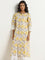 Utsa Yellow Floral Printed A-line Cotton Kurta