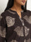 Utsa Dark Brown Fish Print Straight Cotton Kurta