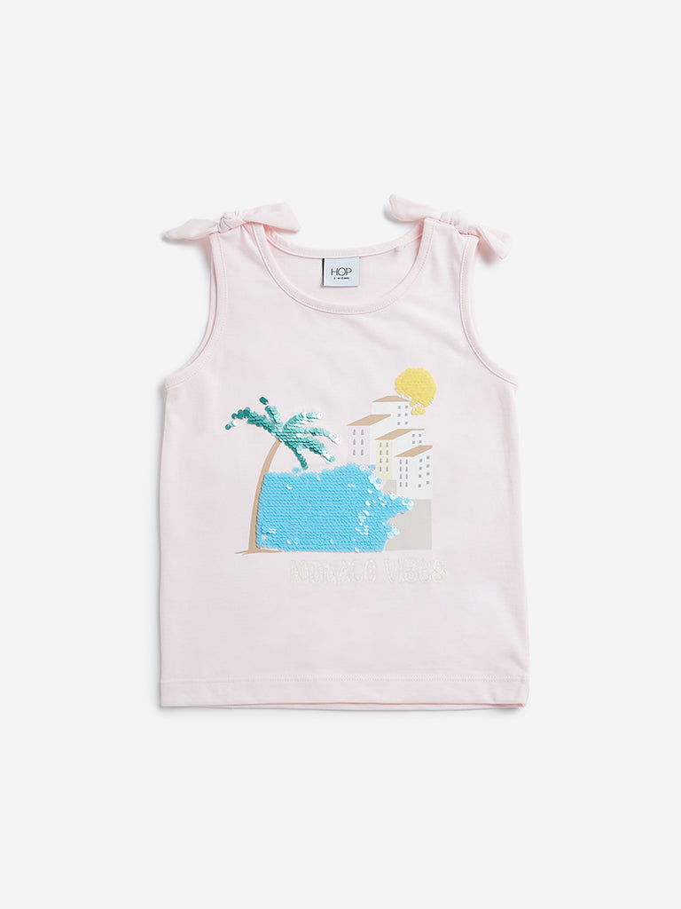 HOP Kids Light Pink Sequinned T-Shirt