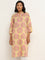 Utsa Yellow Straight-Fit Floral Print Cotton Kurta