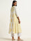 Utsa Yellow Printed A-Line Cotton Kurta