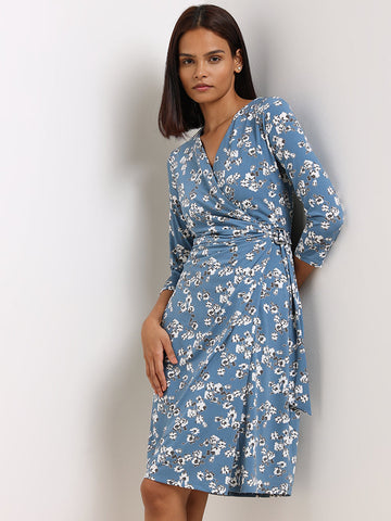 Wardrobe Blue Floral Wrap Dress