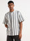 ETA Black Striped Cotton Relaxed Fit Grandad Shirt