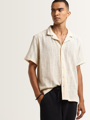 ETA Beige Knit-Textured Relaxed Fit Shirt