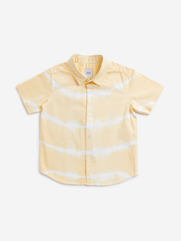 HOP Kids Yellow Tie-Dye Printed Shirt