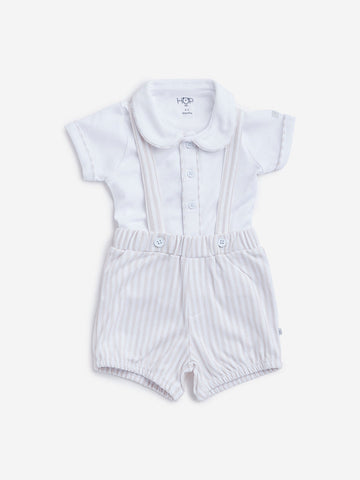 HOP Baby Beige T-Shirt and Dungaree Set