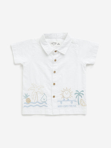 HOP Baby White Embroidered Seersucker Shirt