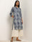 Utsa Navy Abstract Printed Straight Cotton Kurta