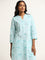 Utsa Blue Printed Cotton Straight Fit Kurta