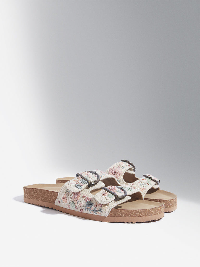 LUNA BLU Blush Pink Floral Embroidered Dual Band Sandals