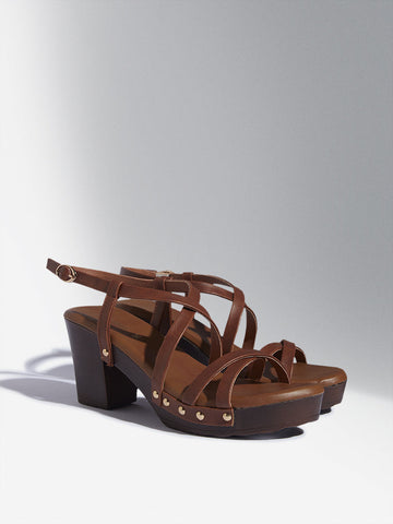 LUNA BLU Tan Multi-Strap Block Heel Sandals