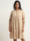 Gia Beige Striped Blended Linen Straight Dress