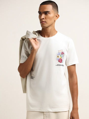 Nuon Off-White Printed Slim-Fit Cotton T-Shirt