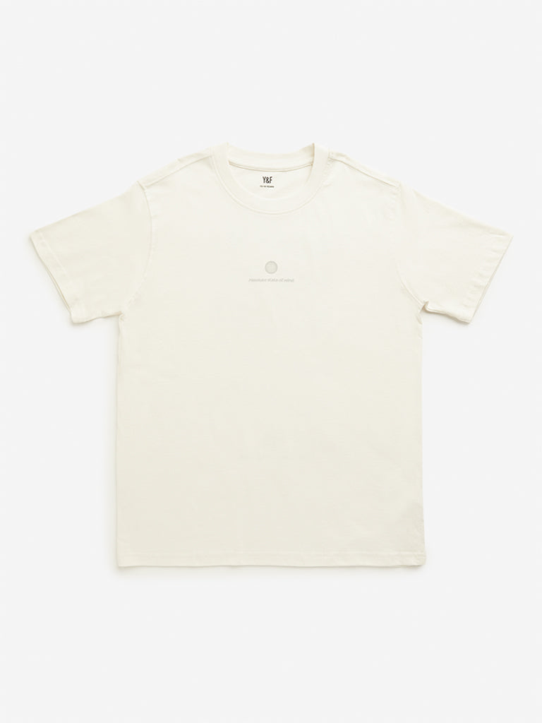 Y&F Kids Off-White Text Printed T-Shirt