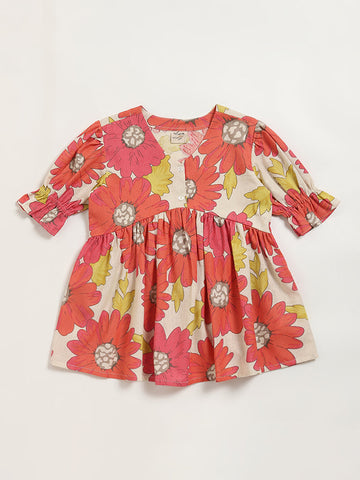 Utsa Kids Multicolour Bold Floral Print Cotton Blend Dress (8 -14yrs)