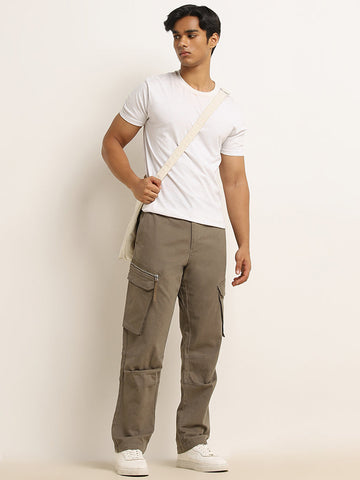 Nuon Olive Mid-Rise Relaxed-Fit Cotton Blend Chinos