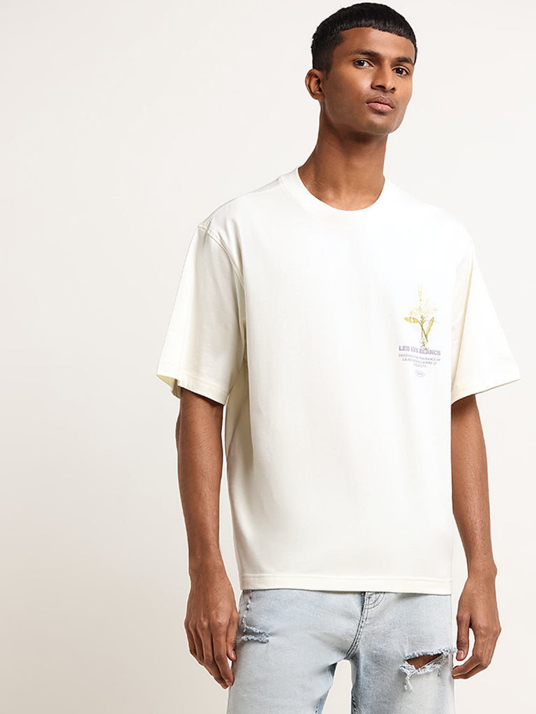 Nuon Off-White Contrast Print Relaxed Fit T-Shirt