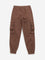 Y&F Kids Brown Cargo-Style Mid-Rise Cotton Blend Joggers