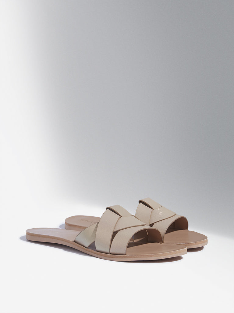 LUNA BLU Beige Multi-Strap Slides