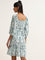 Bombay Paisley Teal Ikkat Printed Tiered Dress