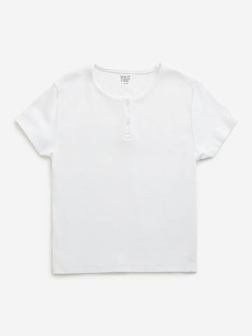 Y&F Kids White Ribbed T-Shirt