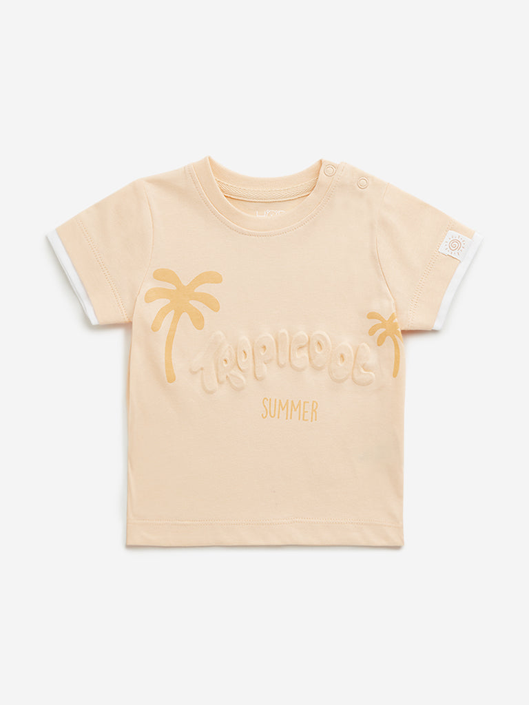 HOP Baby Peach Text Embossed T-Shirt