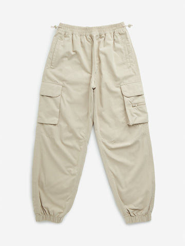 Y&F Kids Beige Cargo-Style Mid-Rise Joggers