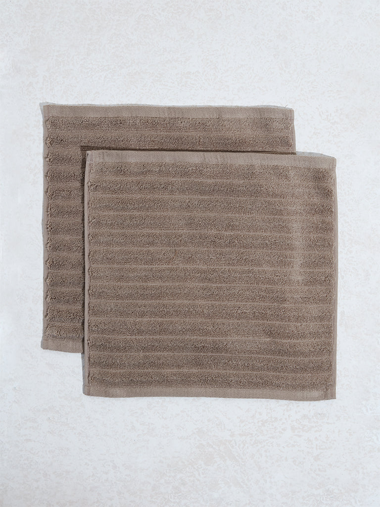 Westside Home Tan Self-Striped Face Towel (Set of 2)