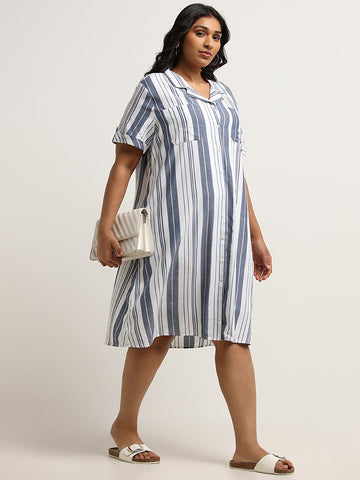 Gia White Striped Shirt Dress