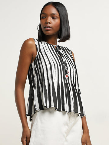 Bombay Paisley Black Stripe Patterned Top