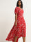 LOV Red Floral Patterned Assymetric Dress