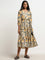 LOV Beige Floral Printed Tiered Dress with Belt