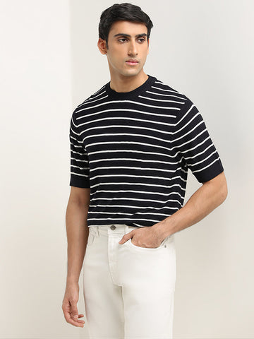 Ascot Navy Striped Relaxed-Fit T-Shirt