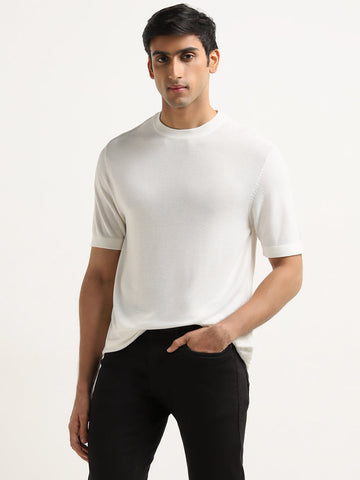 Ascot White Solid Relaxed Fit T-Shirt