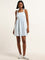 Nuon White & Blue Printed Blended Linen Skater Dress