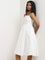 LOV White Pleated Cotton A-Line Dress