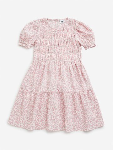 Y&F Kids Pink Floral Printed Tiered Dress