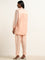 Vark Peach Floral Embroidered Straight Tunic With Pants Set