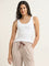 Wunderlove White Ribbed Textured Cotton Blend Camisole